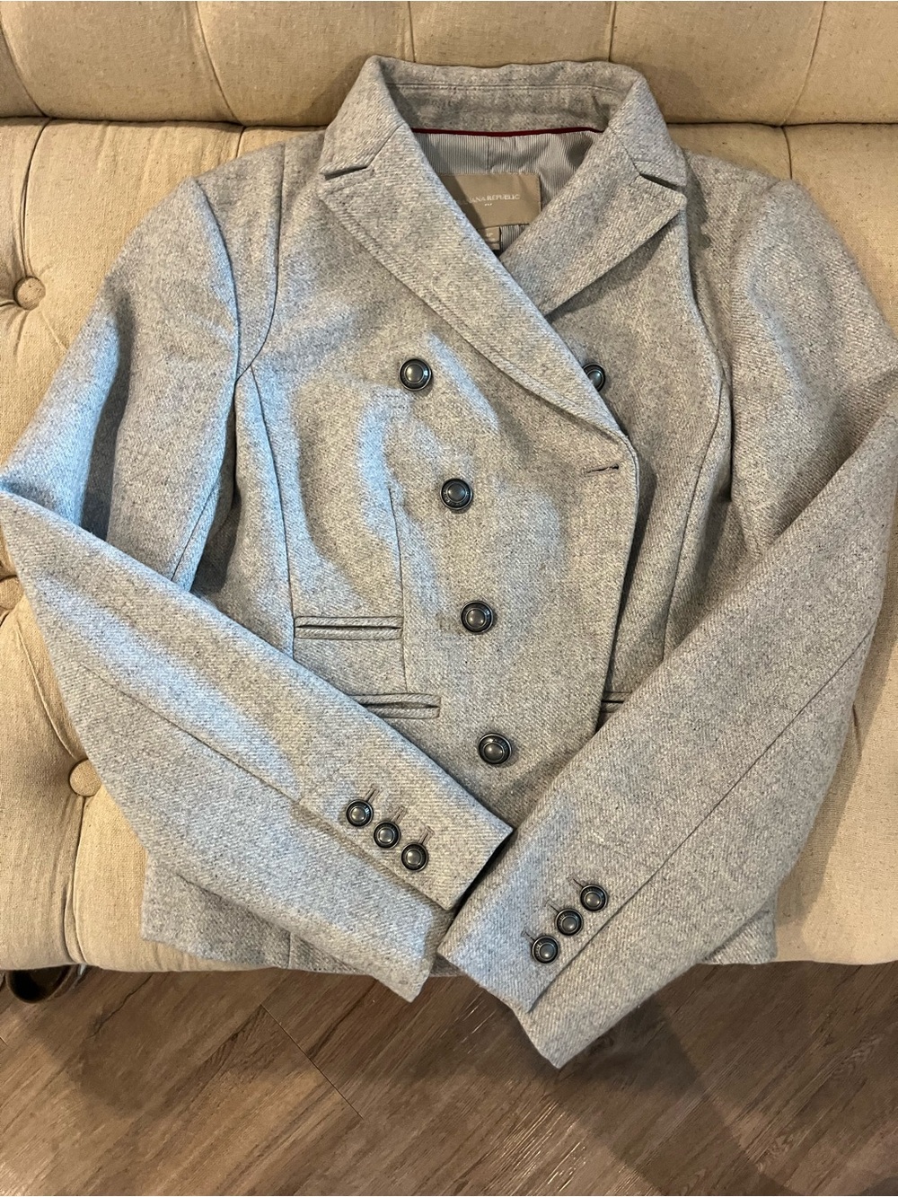 Banana Republic Light Gray Double-Breasted Cropped Blazer